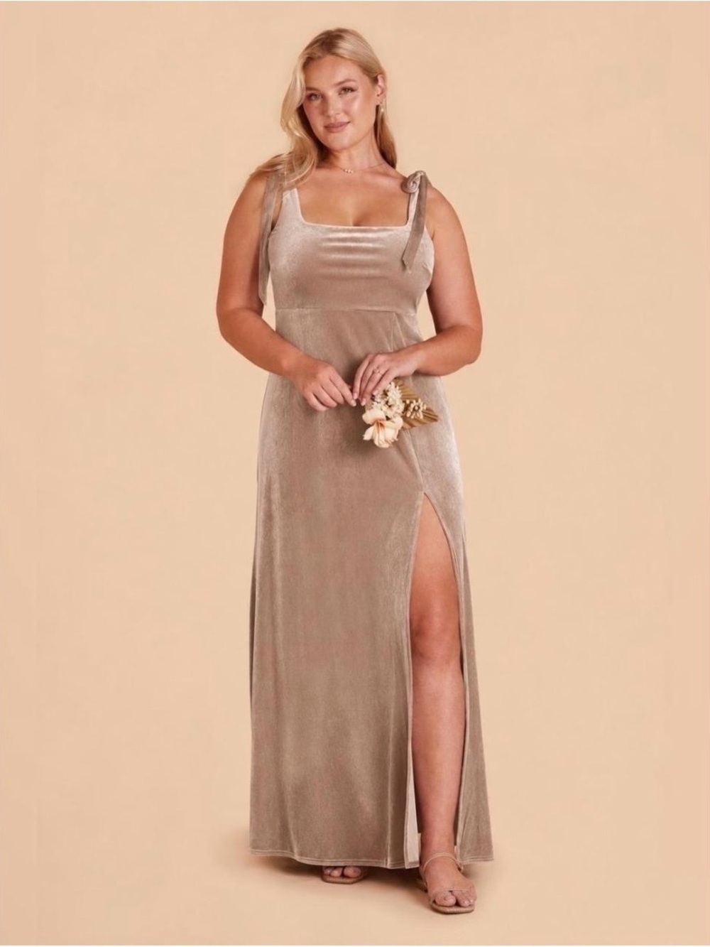Birdy Grey Alex Velvet dress with a side slit and tie straps